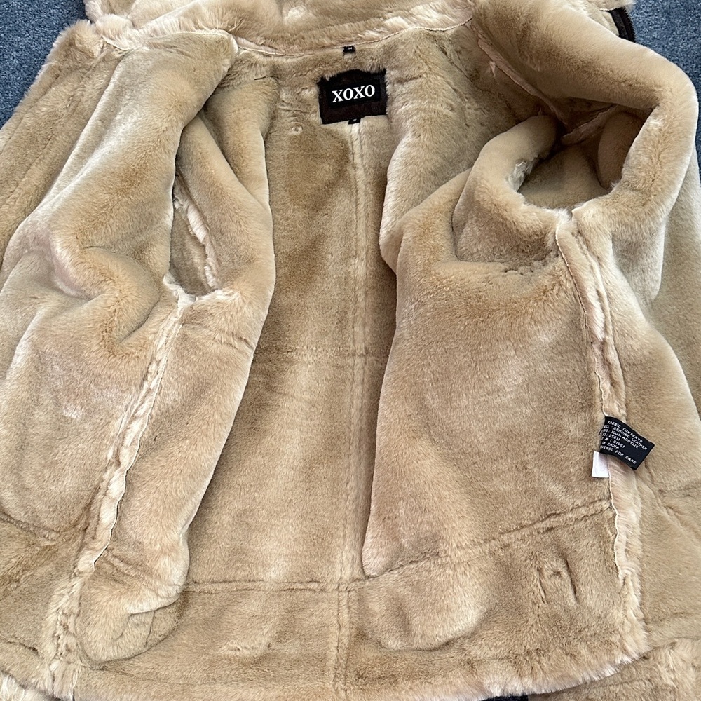 XOXO Dark Brown Leather Jacket with Cream Trim - Picture 7 of 8